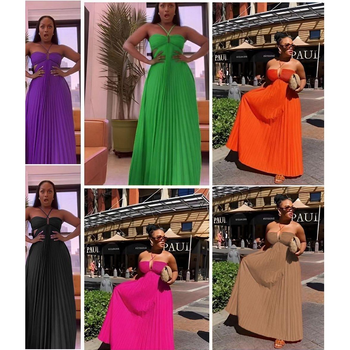 Sleeveless Pleated Maxi Dress.