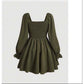 Floral Lace Up Front Frill Trim Dress.