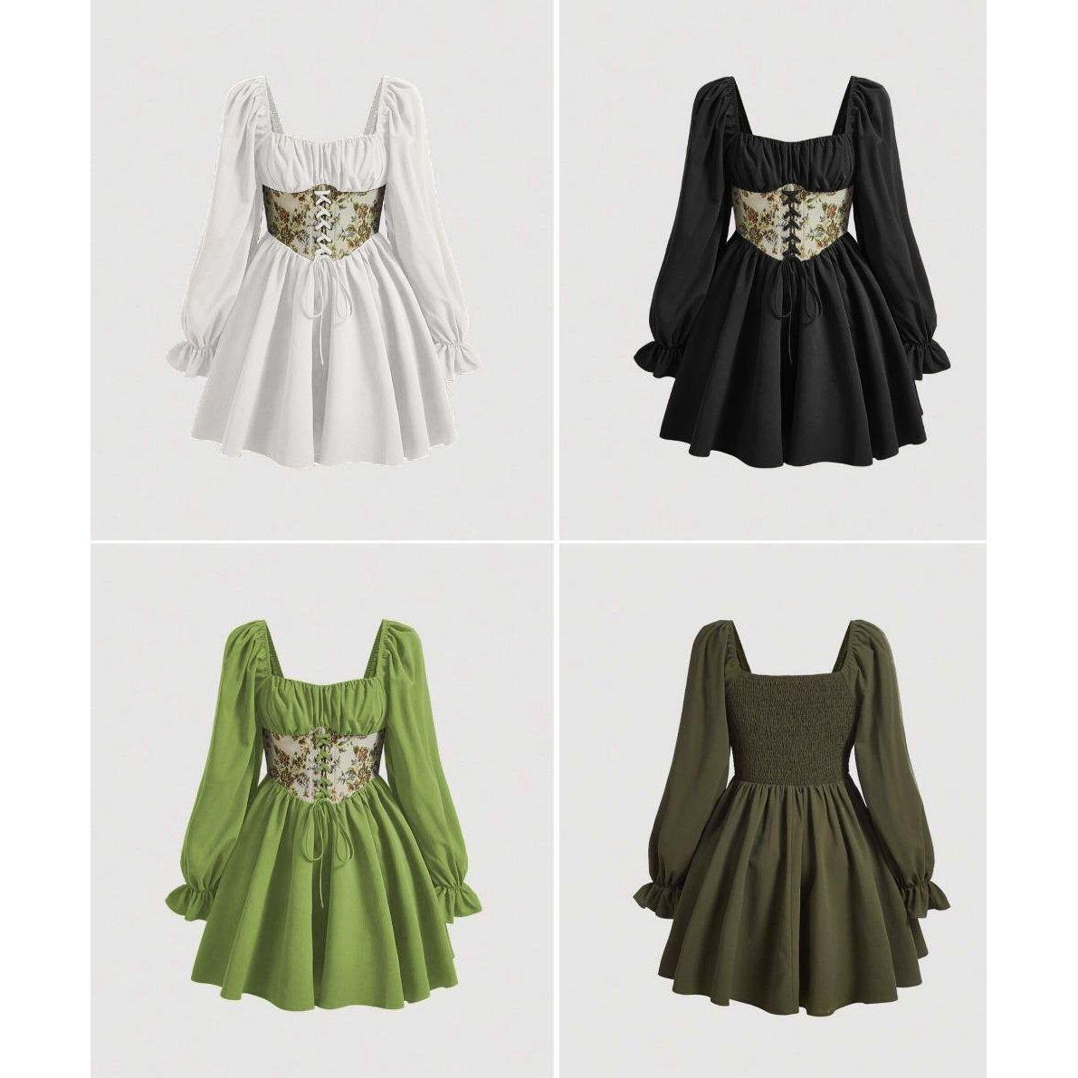 Floral Lace Up Front Frill Trim Dress.