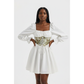 Floral Lace Up Front Frill Trim Dress.