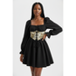 Floral Lace Up Front Frill Trim Dress.