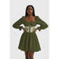Floral Lace Up Front Frill Trim Dress.