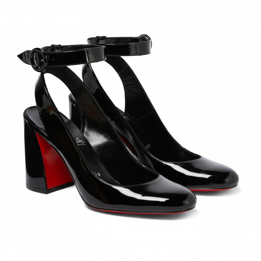 Classic Glossy Ankle Sling Short Heel