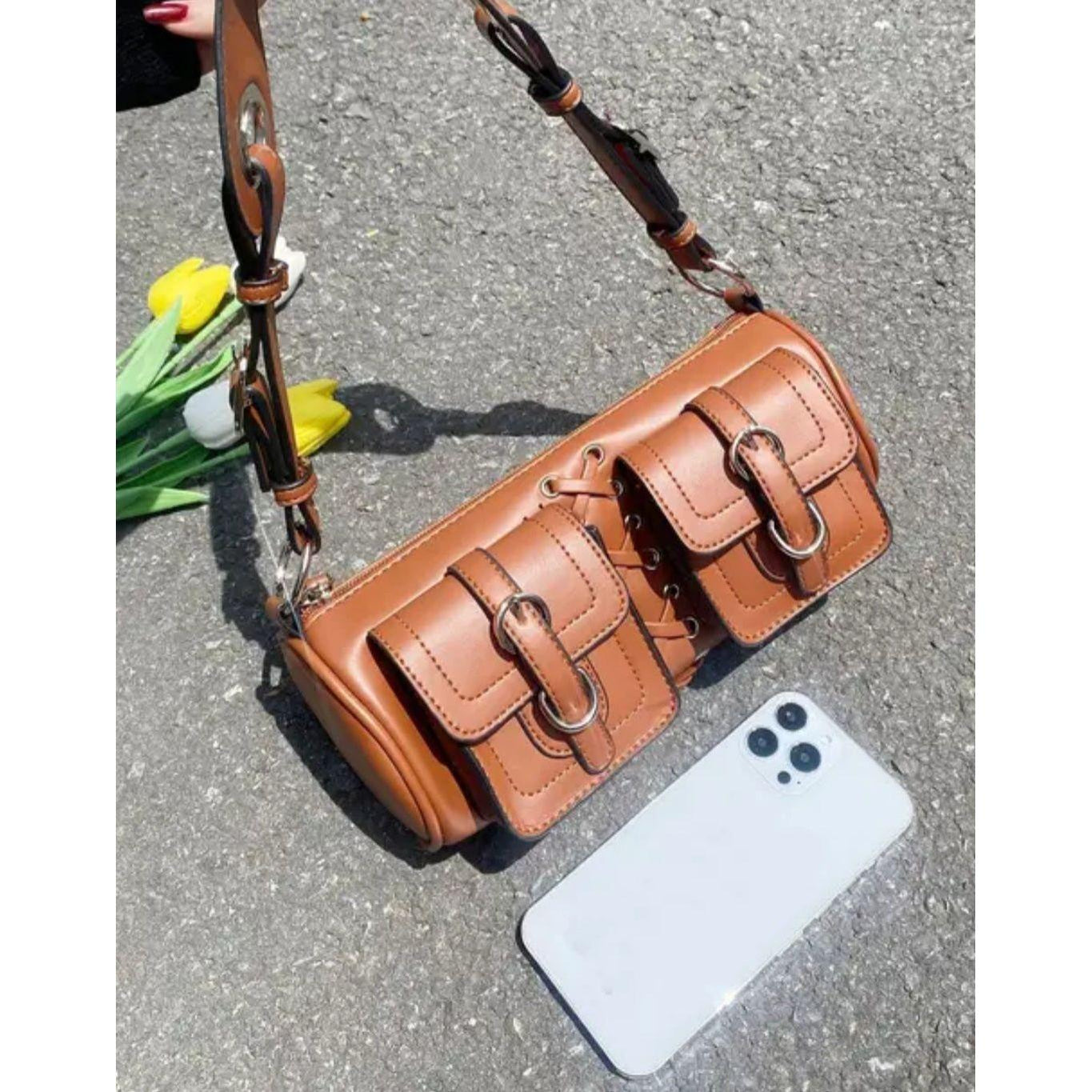 Fame Braided Accent Double Pocket Shoulder Bag main image 0