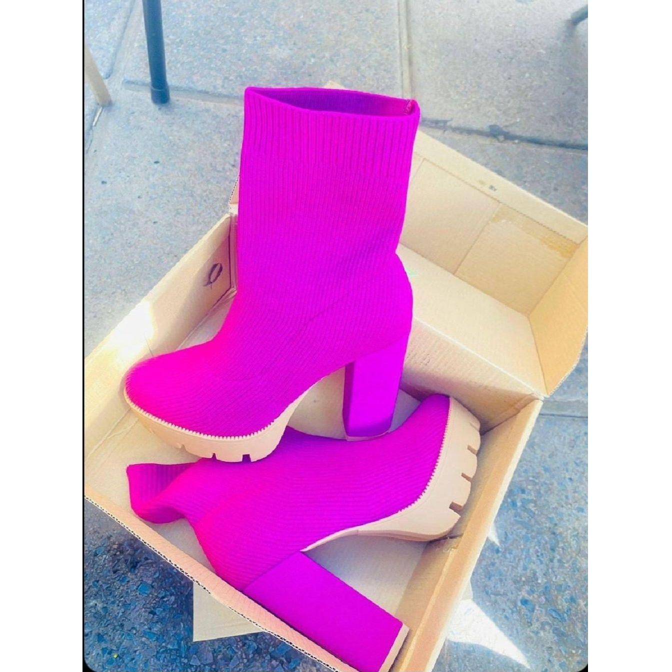 Stretchy Thick Heel Ankle Boots