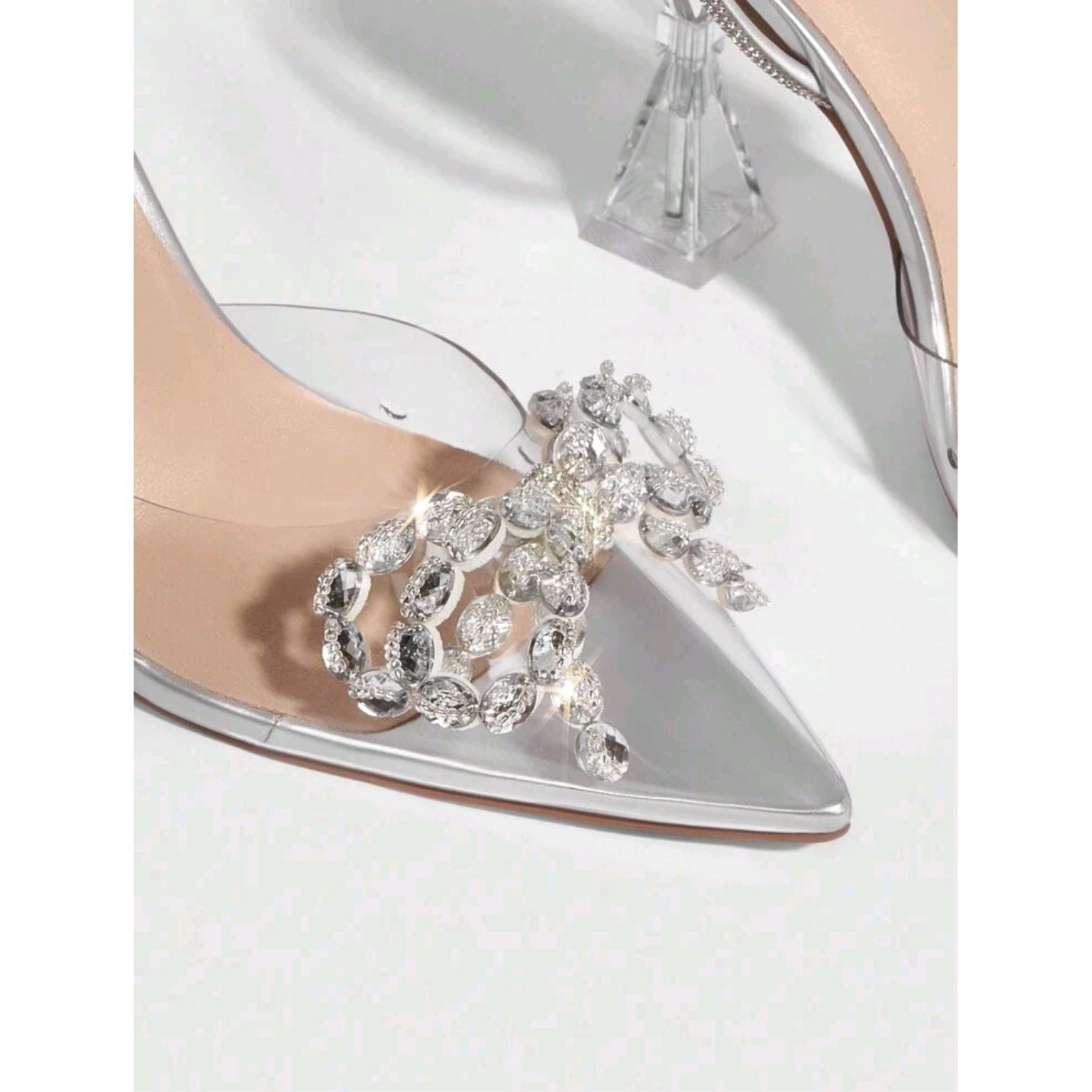 Rhinestone Decor Point Toe Sculptural Heeled Pumps