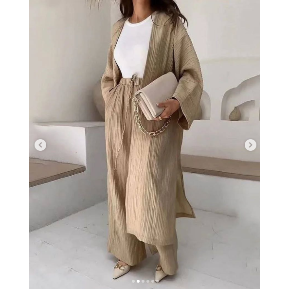 Fashion Slit Long Cardigan Leisure Two-Piece Set