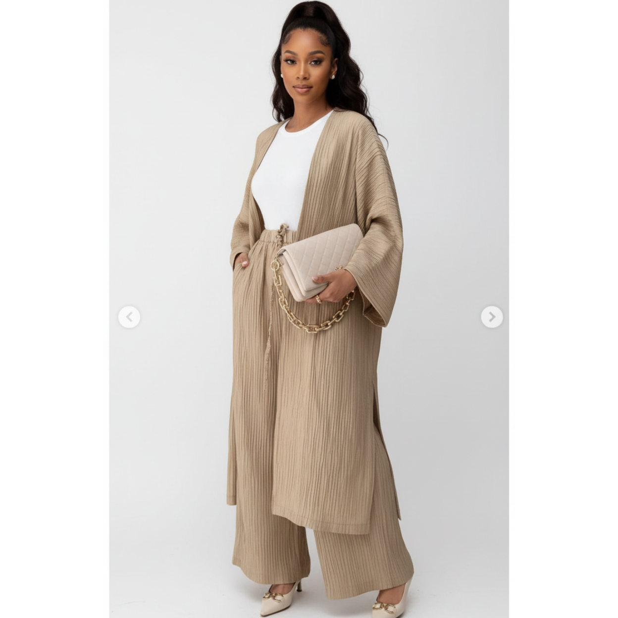 Fashion Slit Long Cardigan Leisure Two-Piece Set