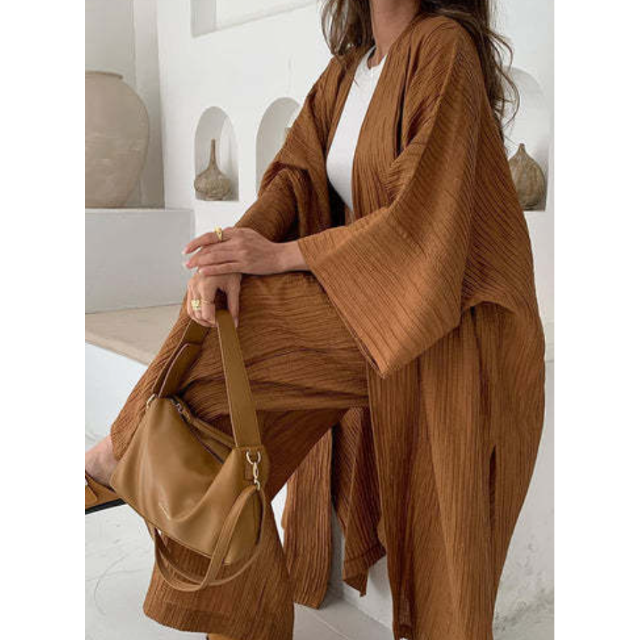 Fashion Slit Long Cardigan Leisure Two-Piece Set
