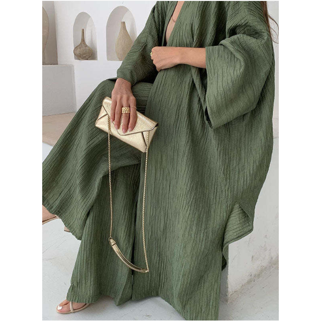 Fashion Slit Long Cardigan Leisure Two-Piece Set