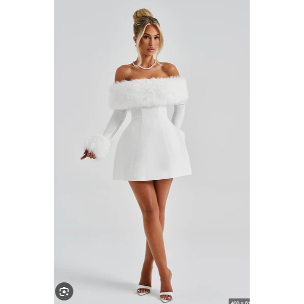 Super Versatile Fluffy Trim Stretch Rib A-Hem Dress