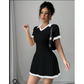 Drop V-Neck Casual Pleated Sweater Mini Dress