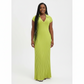Long Sleeve V Neck Pleated Bodycon Knit Ribbed Maxi Dress