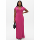 Long Sleeve V Neck Pleated Bodycon Knit Ribbed Maxi Dress