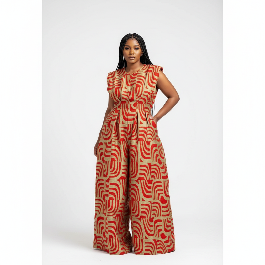 African Ankara Round Neck Pocket Wide Leg Jumpsuits – YELLOW SUB African Ankara Round Neck Pocket Wide Leg Jumpsuits – YELLOW SUB