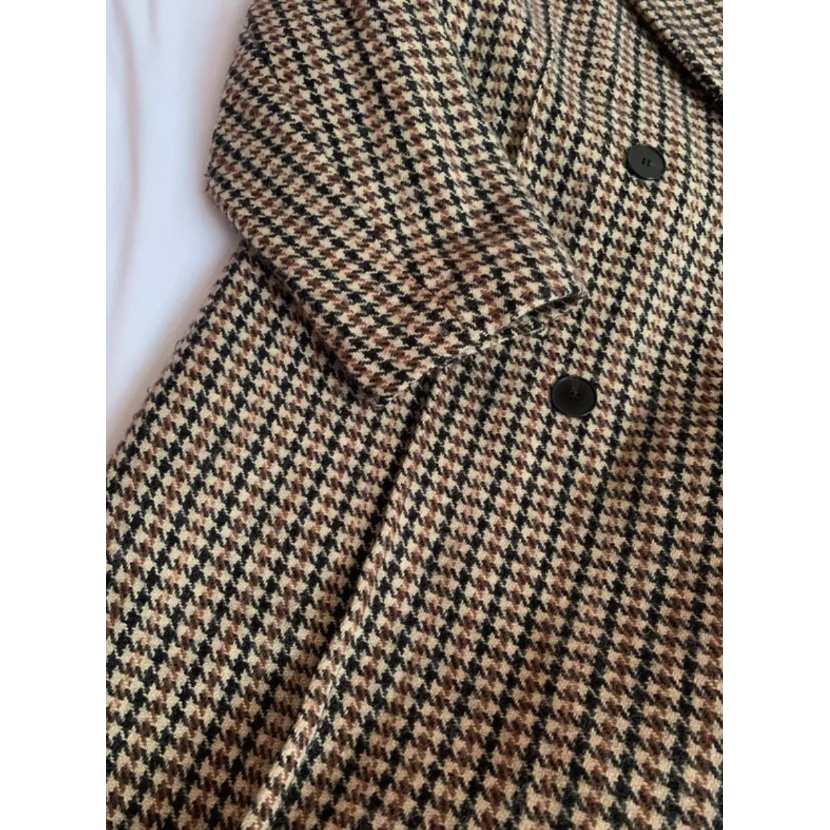 Street Plaid Solid Patchwork Buckle Turndown Collar Outerwear