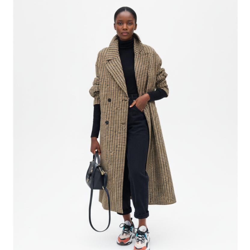 Street Plaid Solid Patchwork Buckle Turndown Collar Outerwear