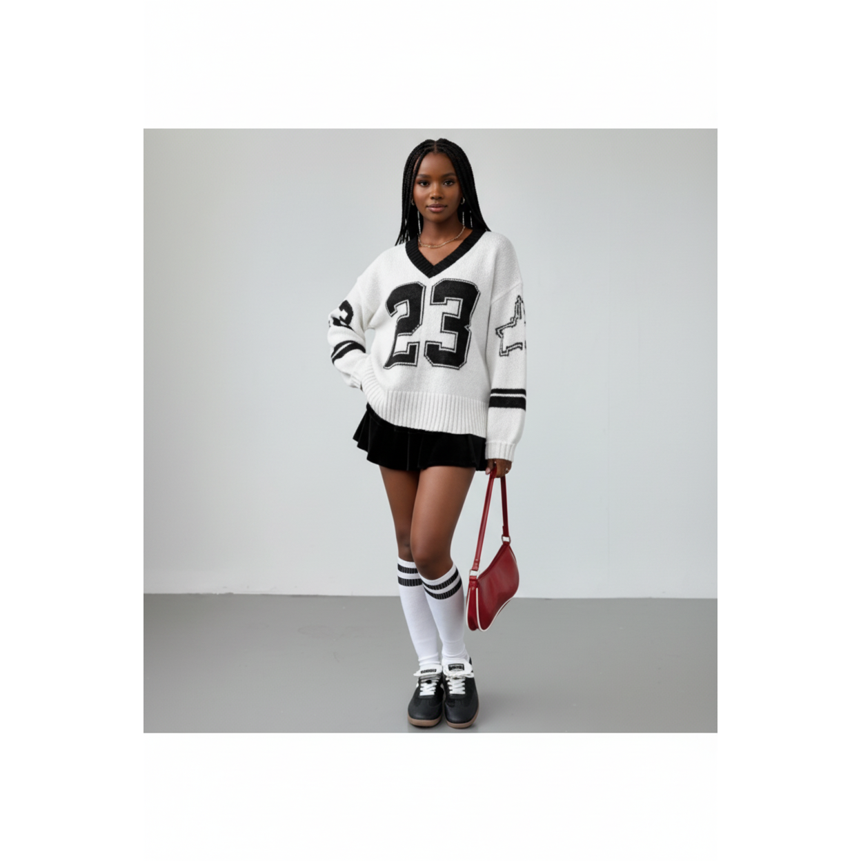 Numerical Pattern Long Sleeve Knitted Jersey