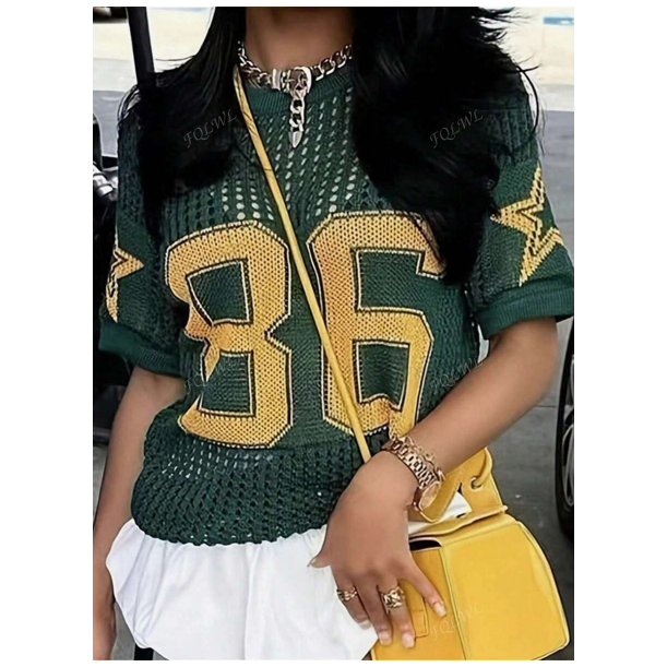 Knitted Numerical Pattern Long Sleeve Jersey