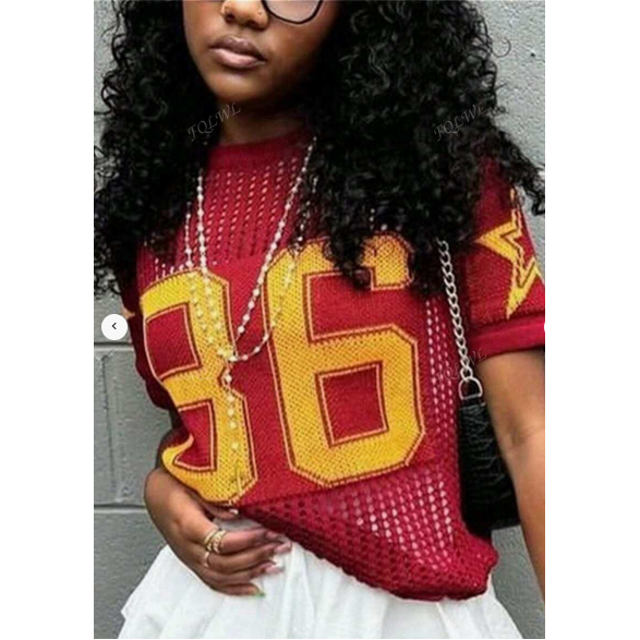 Knitted Numerical Pattern Long Sleeve Jersey