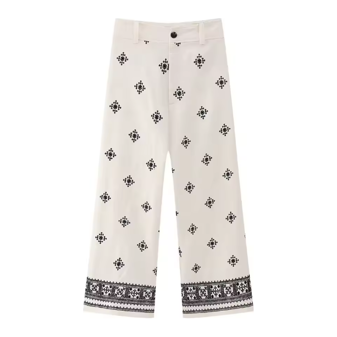 High Waisted Embroidered Linen Pants