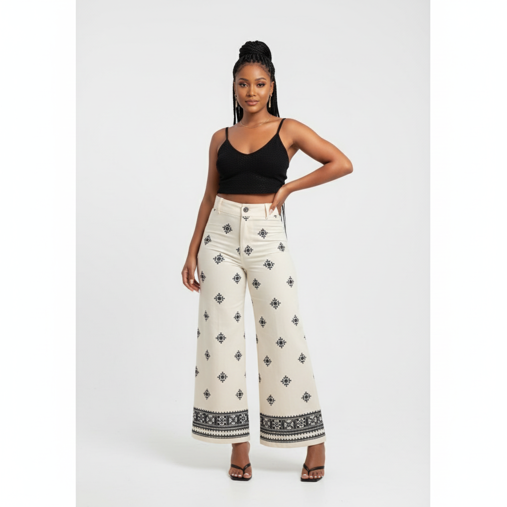 High Waisted Embroidered Linen Pants