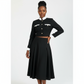 Vintage Contrast Collar Blouse & Cuffs Pleated Maxi  Skirt Suit Set