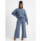 O-Neck Blouse Drawstring Wide Leg Long Pants Sweater Sets