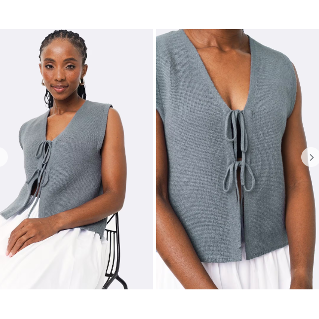 Tie Front String Panel Short Sleeve Waistcoat