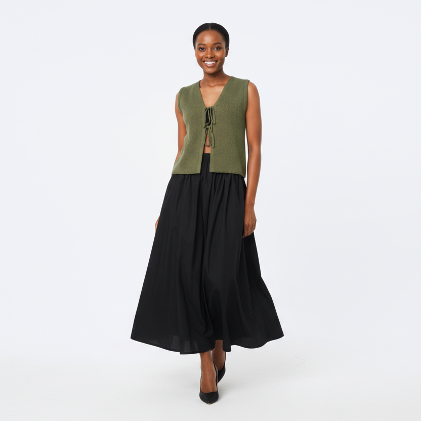 Tie Front String Panel Short Sleeve Waistcoat