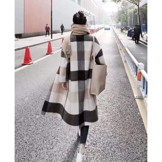 Plus Size Collar Plaid Lace Up Casual Long Jacket