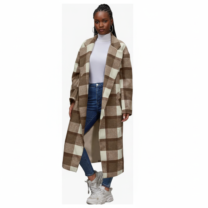 Plus Size Collar Plaid Lace Up Casual Long Jacket – YELLOW SUB TRADING