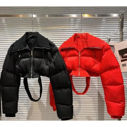 Women's Net Red Black Puffer Trench Coat