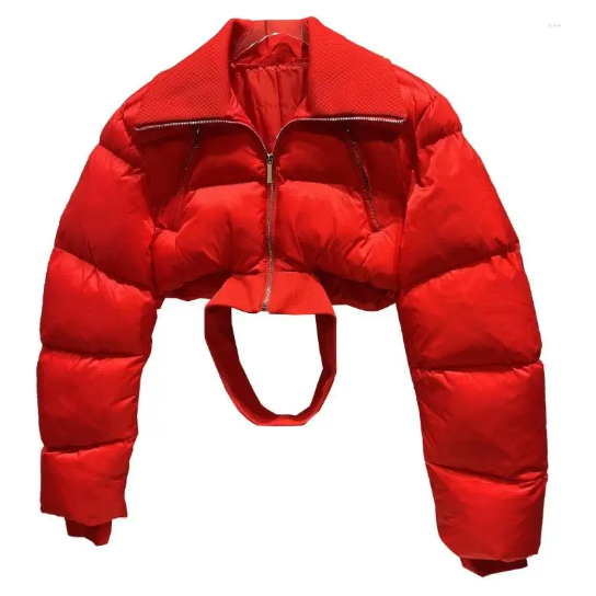 Women's Net Red Black Puffer Trench Coat