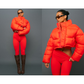 Women's Net Red Black Puffer Trench Coat