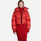 Women's Net Red Black Puffer Trench Coat