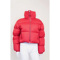 Women's Net Red Black Puffer Trench Coat