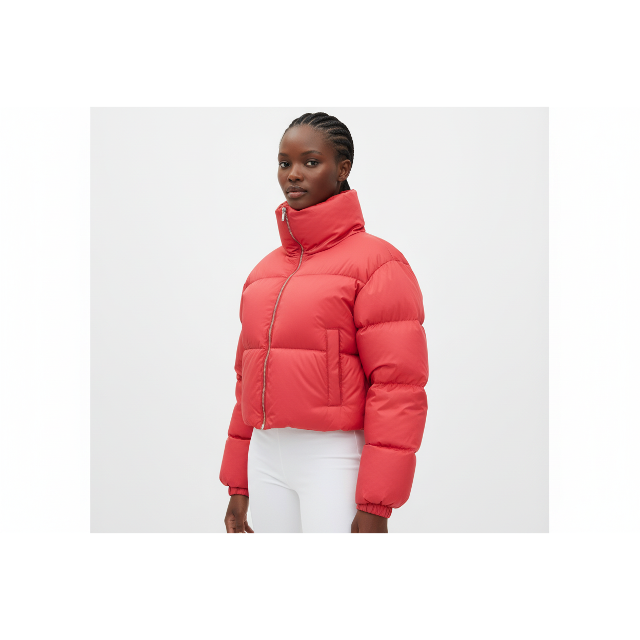 Women's Net Red Black Puffer Trench Coat