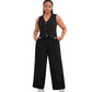 Sleeveless Button Front Vest Blazer & Wide Leg Pants