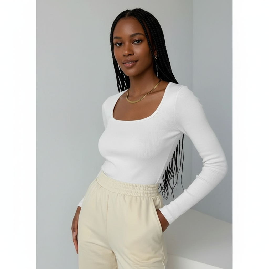 Knitted Fitted Long Sleeve Crew Neck Regular T-Shirt