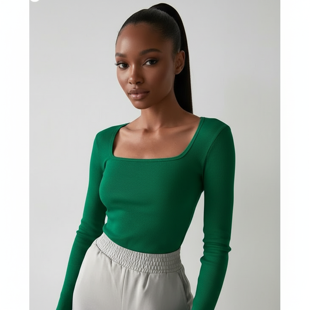 Knitted Fitted Long Sleeve Crew Neck Regular T-Shirt