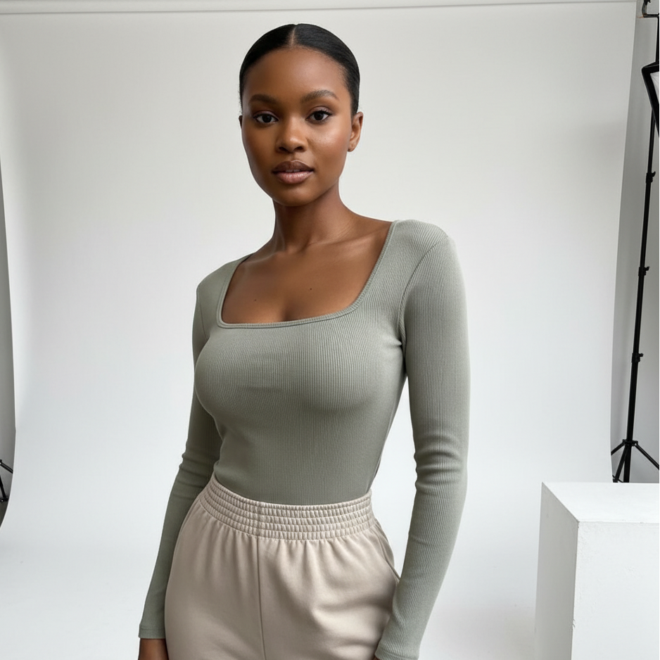 Knitted Fitted Long Sleeve Crew Neck Regular T-Shirt