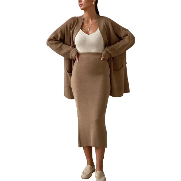 Fashion Cardigan High Waisted Pencil Skirt Knit Sweater Set