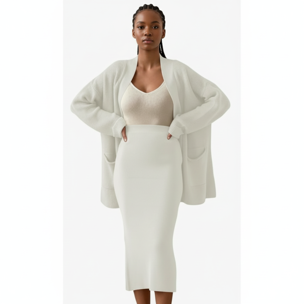 Fashion Cardigan High Waisted Pencil Skirt Knit Sweater Set