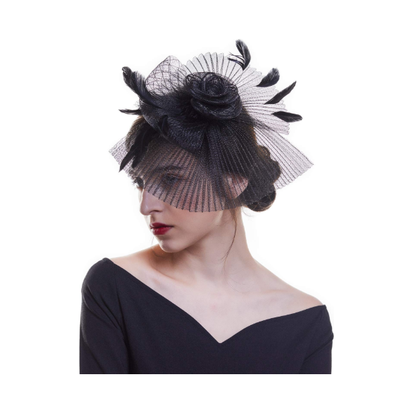 Feather Fascinator Hat-Mesh Hair Clip Hat