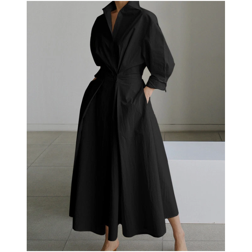 Long Sleeve Spring Elegant Lapel Neck Sundress