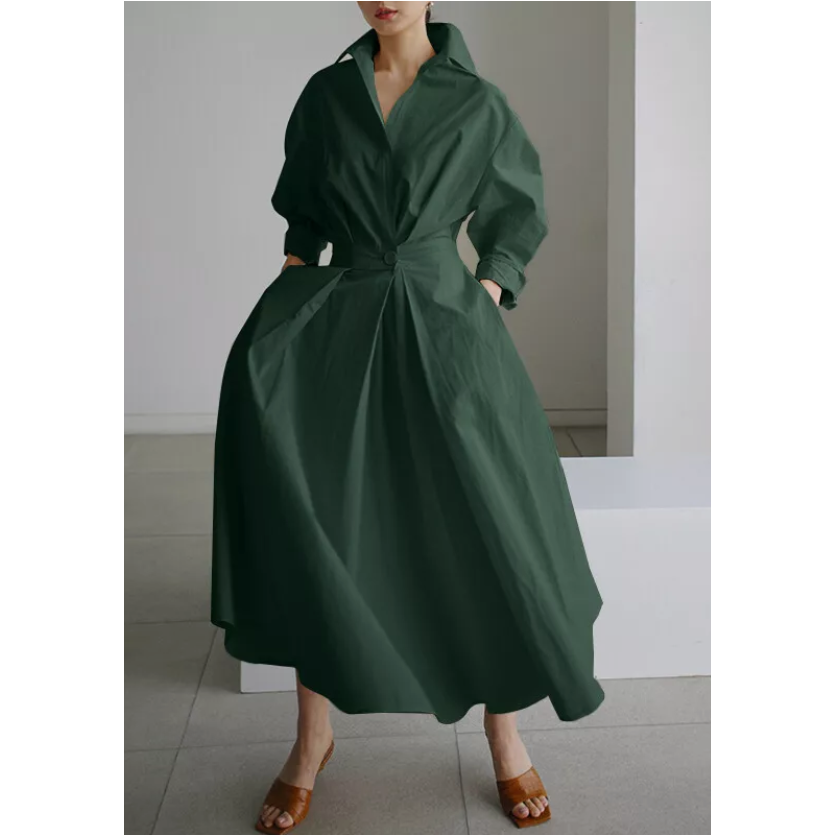 Long Sleeve Spring Elegant Lapel Neck Sundress
