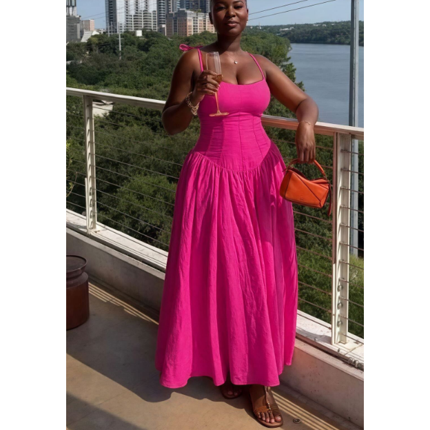 Solid Ruched Cami Black Long Dress