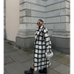 Plus Size Collar Plus Plaid Print Drop Shoulder Overcoat