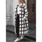 Plus Size Collar Plus Plaid Print Drop Shoulder Overcoat